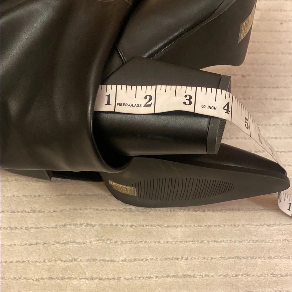 MUCCCUTE Elegant Black Faux leather Women's Boots with Rhinestone Detail